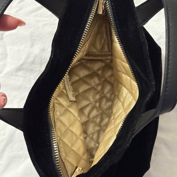 Scout Velvet Black Mini Tote With Dual Handles & Gold Quilted Interior Zip Close - Picture 10 of 15